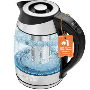 Chefman 1.8L Electric Glass Kettle – Stainless Steel, Temp Control & Tea Infuser